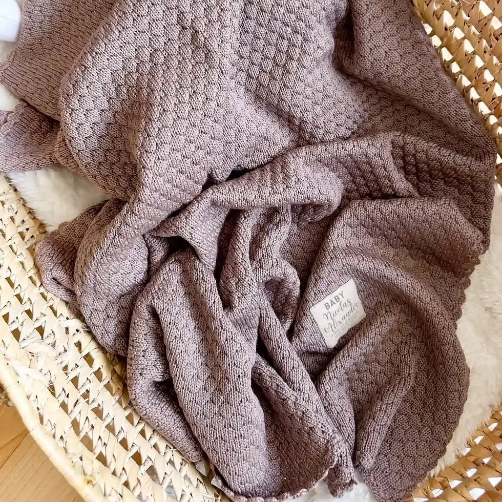 Thumbnail: Spicy Brown Baby Blanket with Name | Personalized Merino Wool Newborn Gift