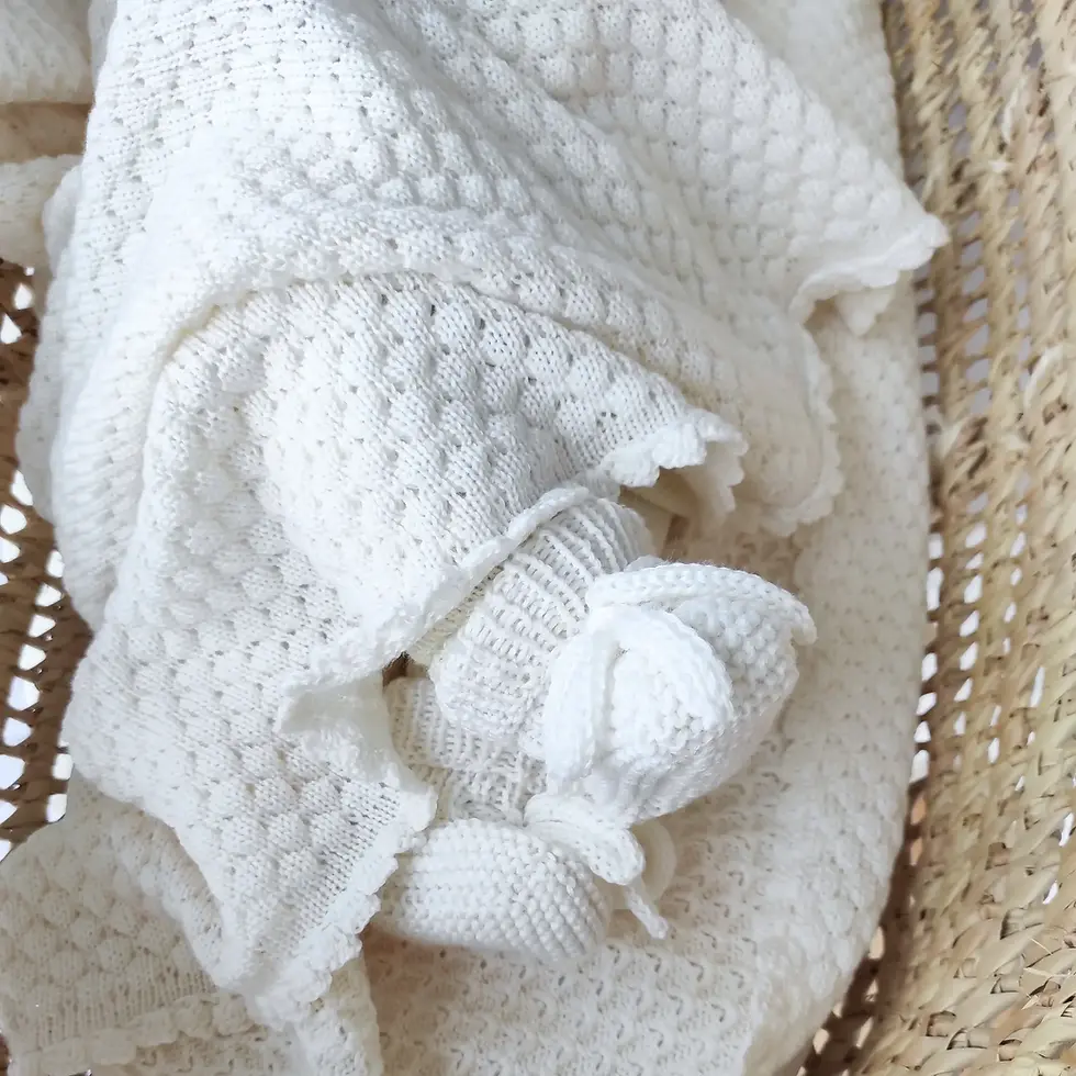 Thumbnail: White Merino Wool Baby Hat & Booties Gift Set | Christening Newborn Gift