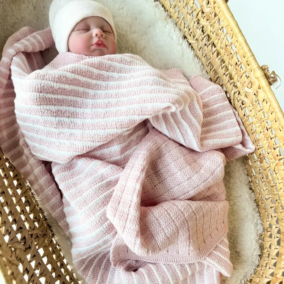 Miniaturbild: Rosa gestreifte Babydecke Merinowolle | Babydecke Mädchen Geschenk zur Geburt
