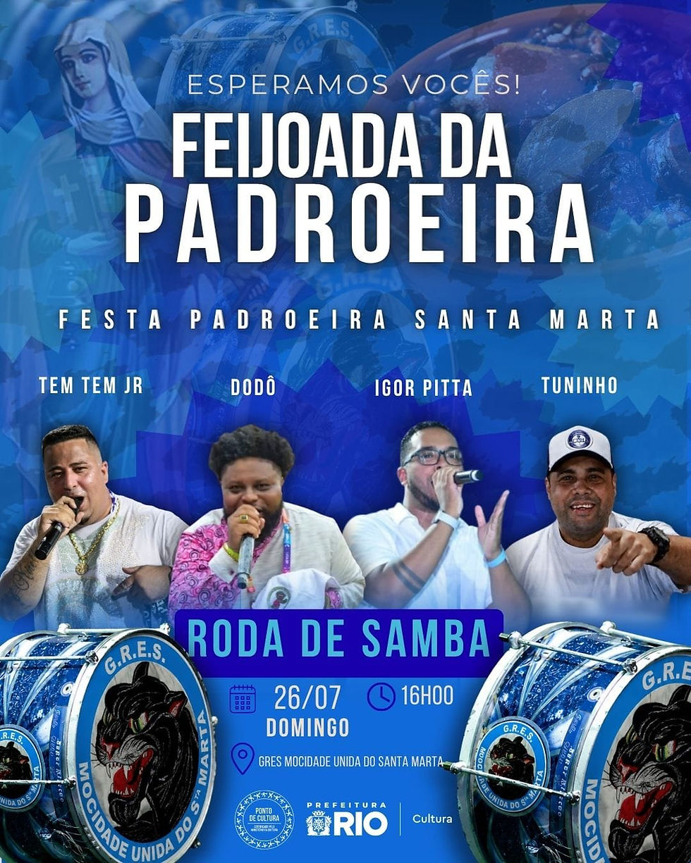 Mocidade Unida do Santa Marta celebra sua padroeira com procissão, missa, feijoada, bingo e grande roda de samba