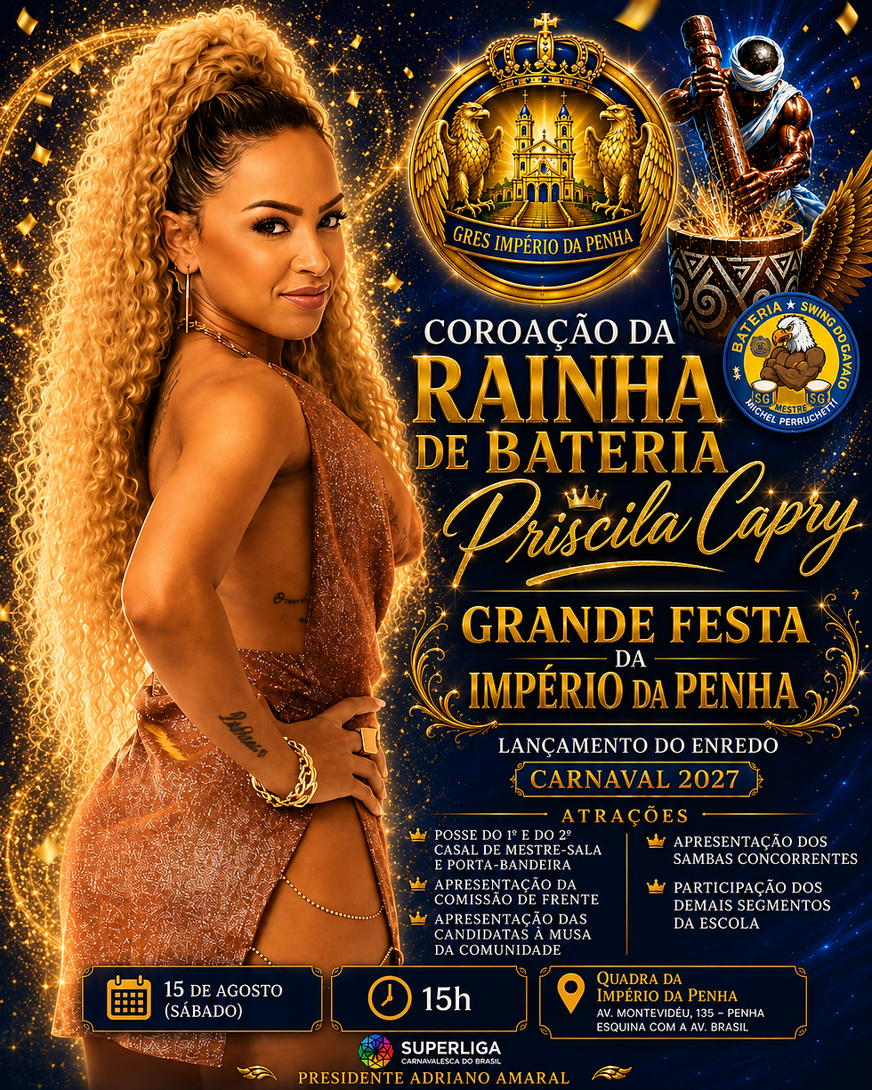 Império da Penha apresenta sambas concorrentes e coroa nova rainha de bateria neste sábado, 15