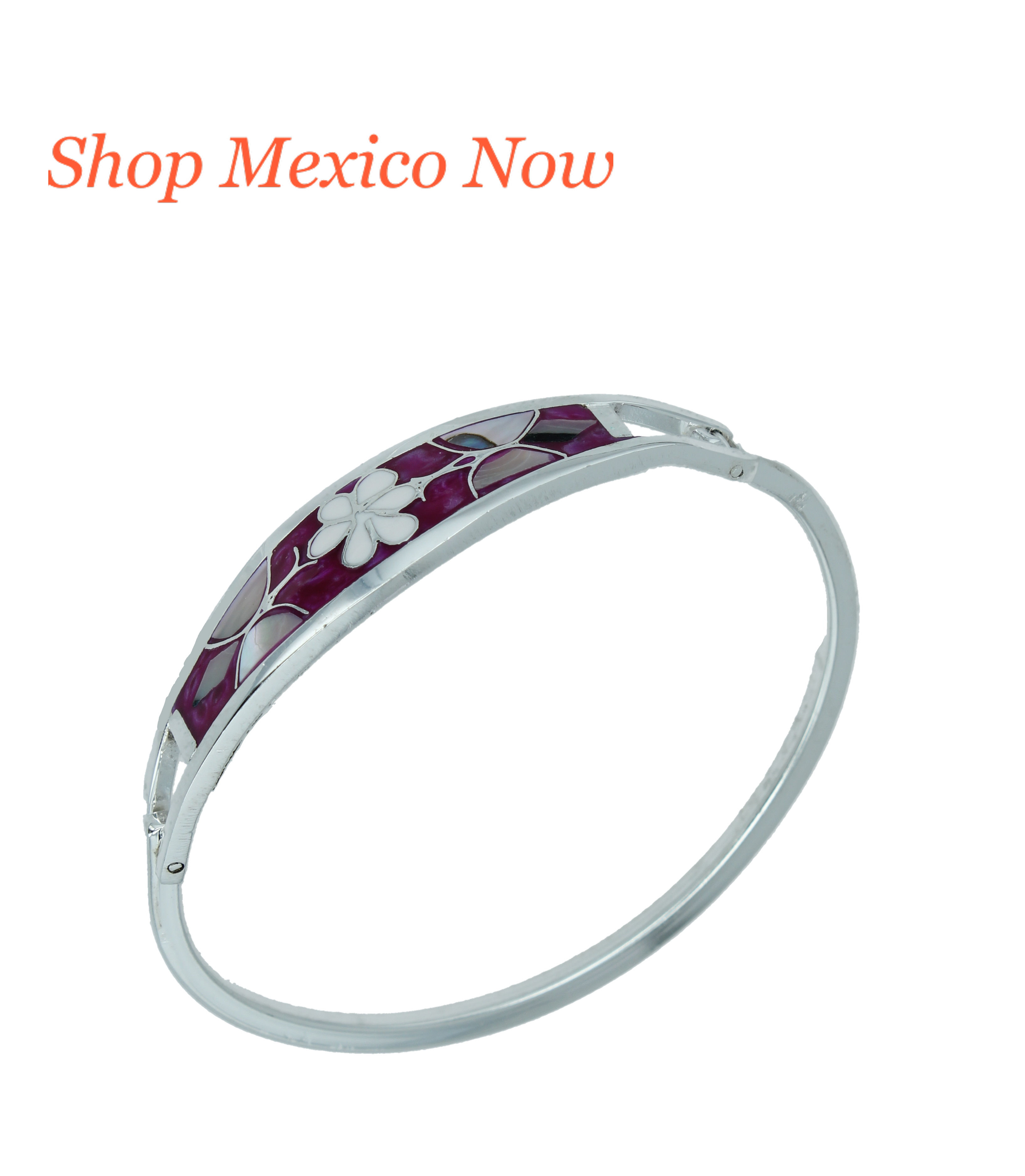 violet/purple Alpaca Silver cuff bracelet with shell inlay.