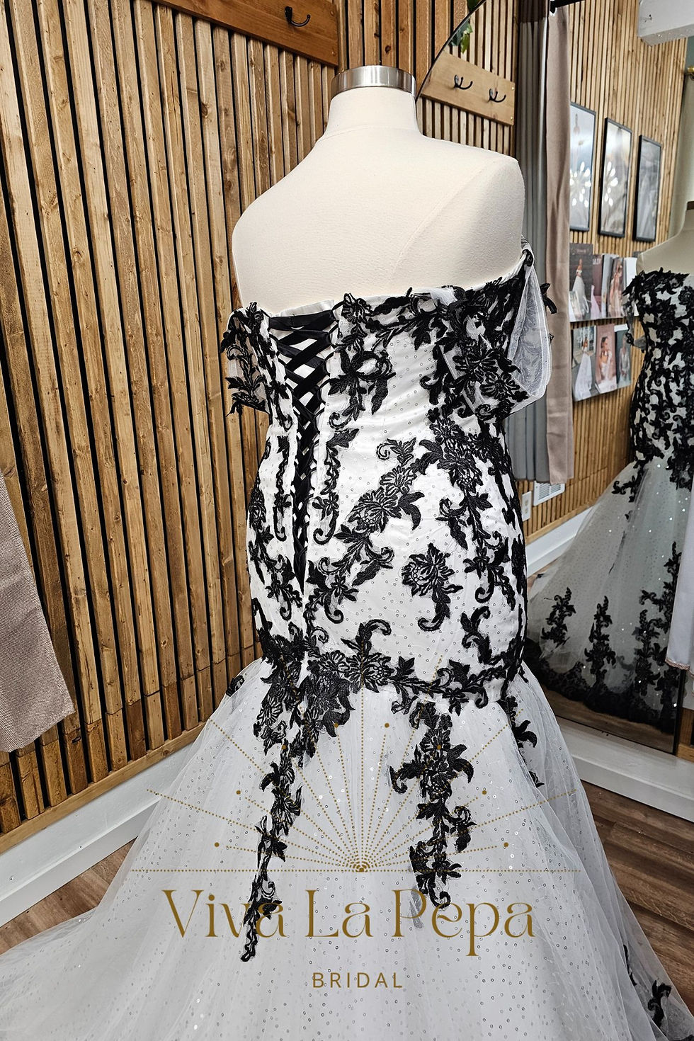 Thumbnail: SinclairGown Alternative Black&White OffTheShoulder Mermaid Gothic Wedding Dress