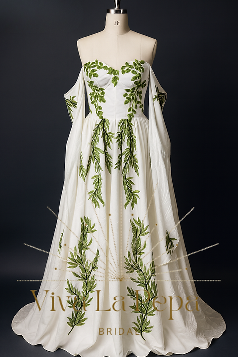green emerald velvet dress Light Green Off Shoulder Ball Gown Dress With 3D Lace Flowers – Lisposa main image 1