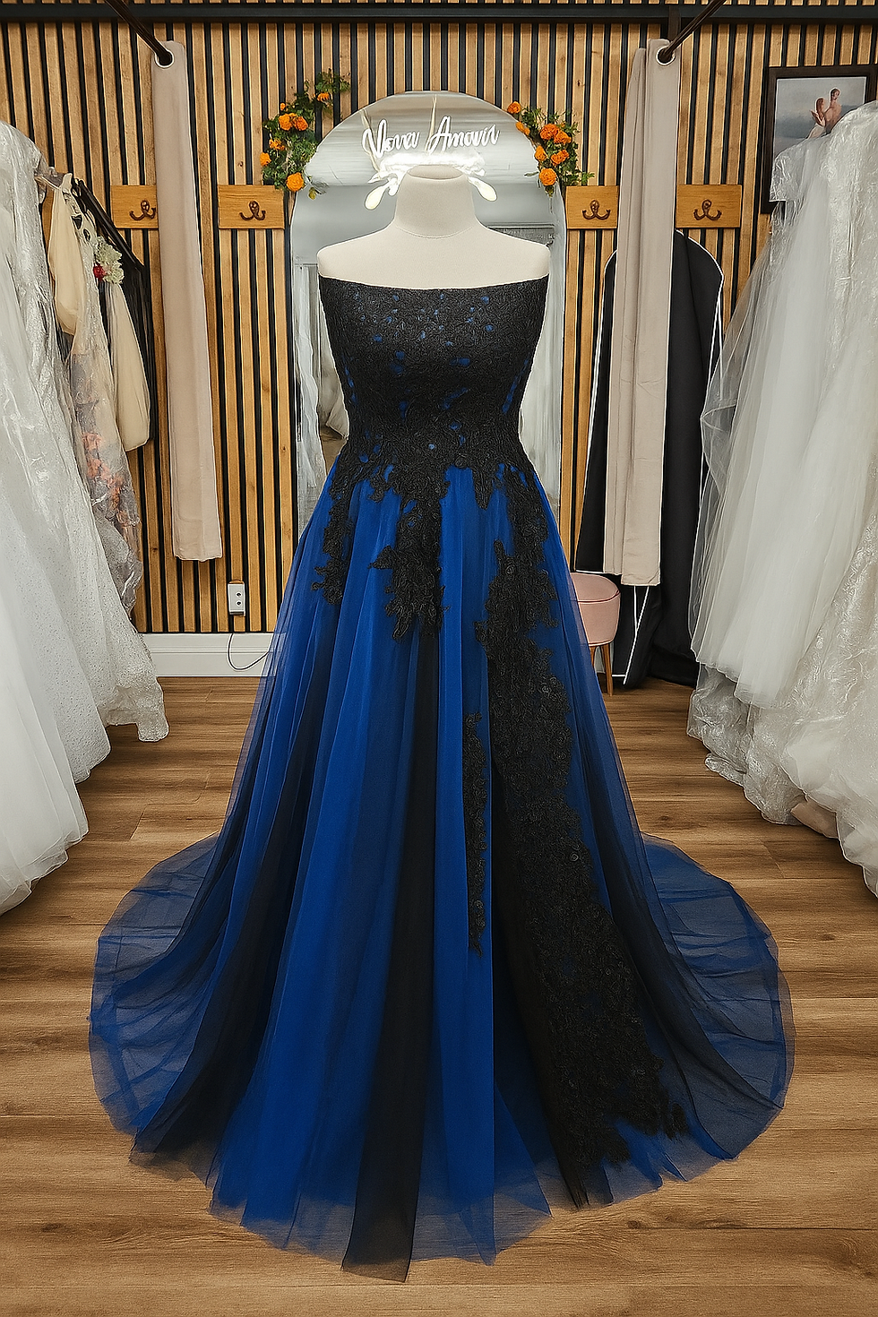 Thumbnail: Roseblood Gown Alternative Black and Red Gothic A line Side Lit Wedding Dress
