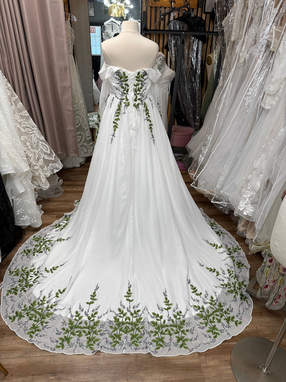 Thumbnail: Enchanting Botanical Embroidered Off-Shoulder Gown