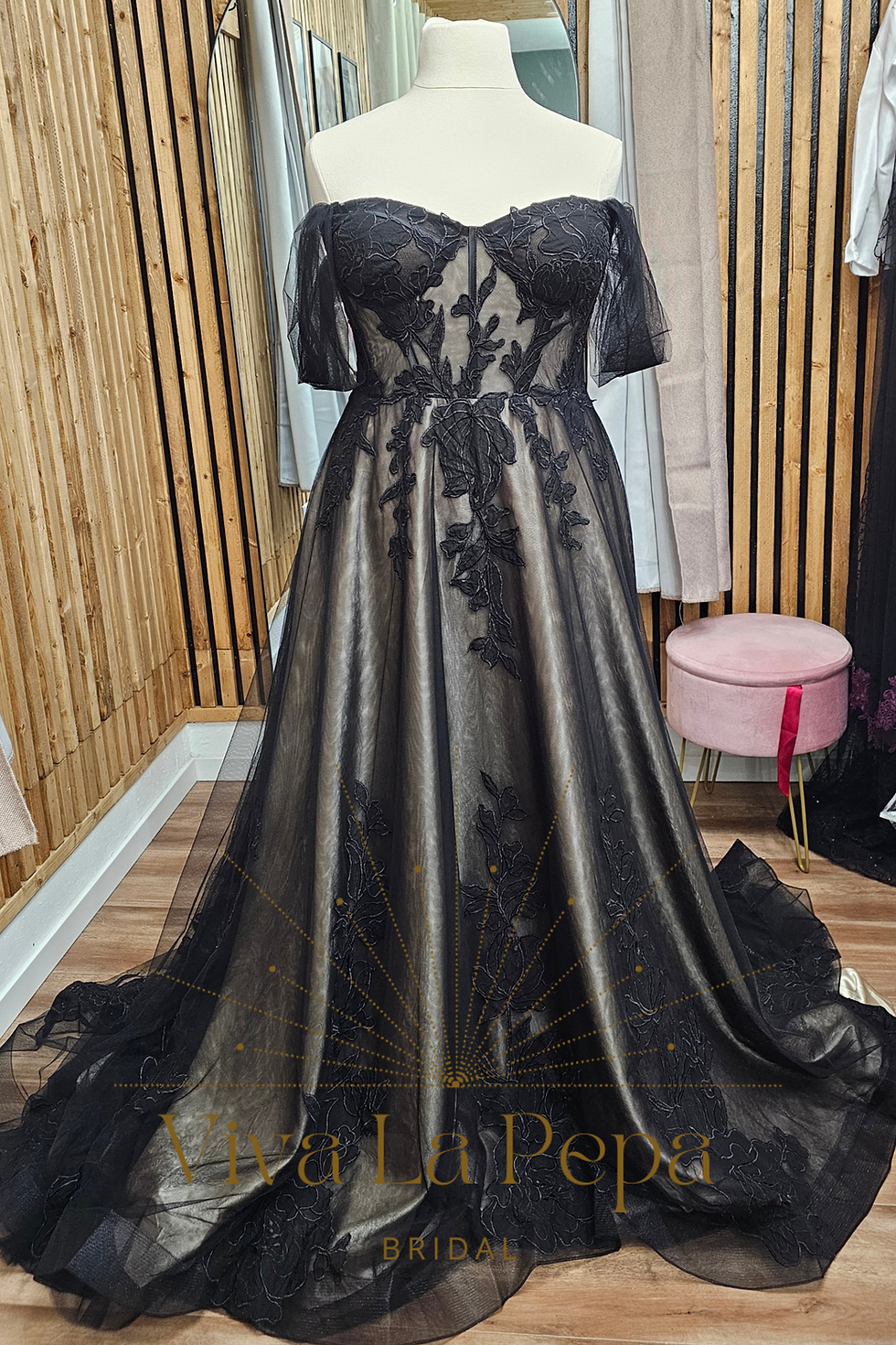 Thumbnail: Gianna Gown alternative Unconventional Off the shoulder Black wedding dress