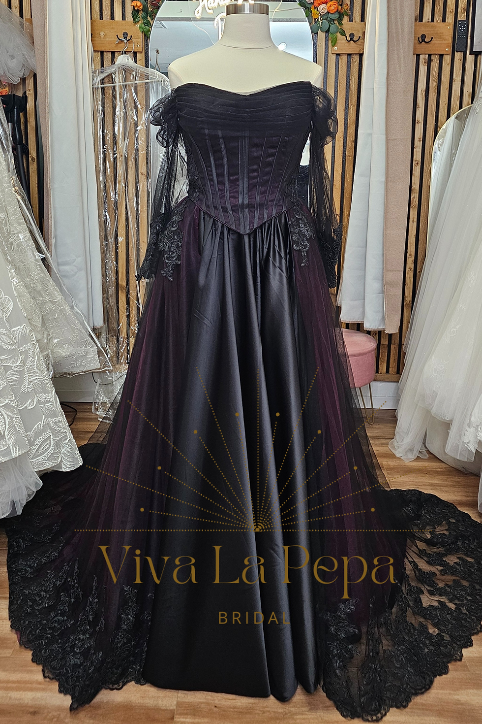 Thumbnail: ShadowRomance alternative 2 PiecesBlack&Purple Gothic Long Sleeves Wedding dress
