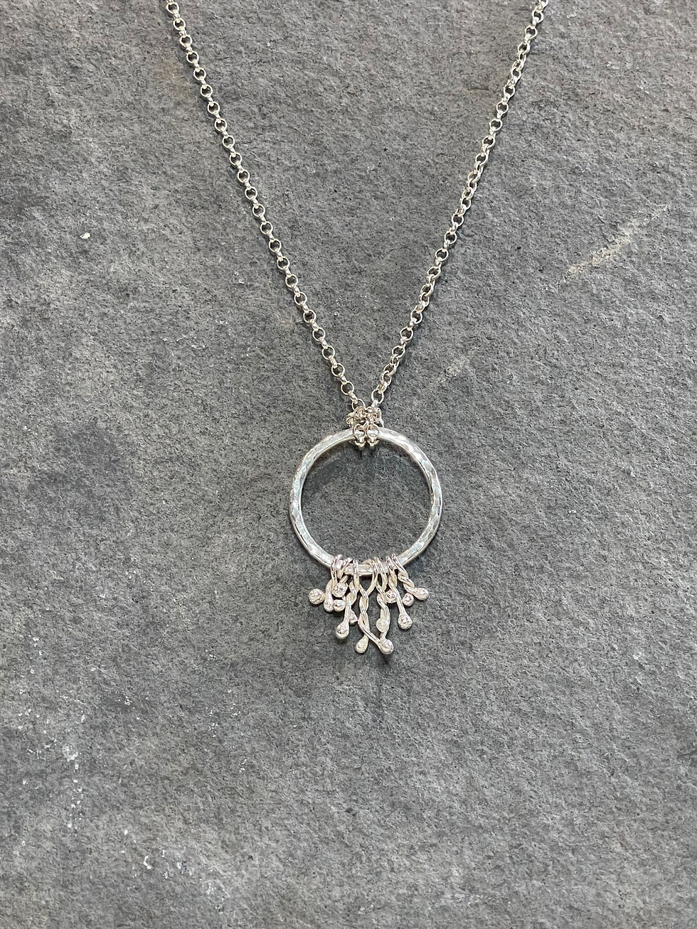 ‘Cascade’ hallmarked sterling silver handmade hoop necklace on long chain
