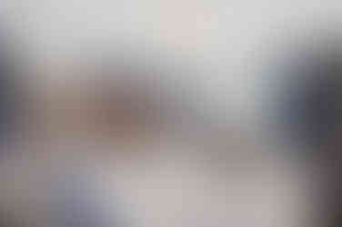 Lounge painted blue and white walls, arched windows with shutter blinds