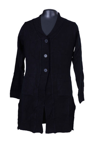 Rida Long Sweater for Women in Black with Buttons from Woollen Store