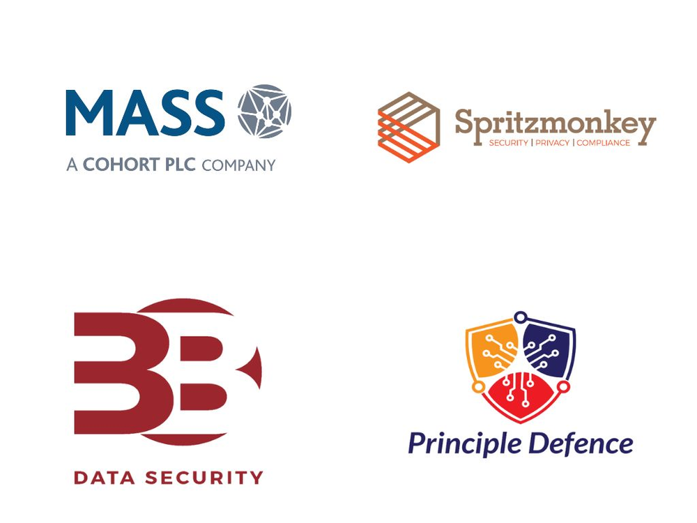 Mass, Spritzmonkey, 3B Data security and Principle Defence logoz