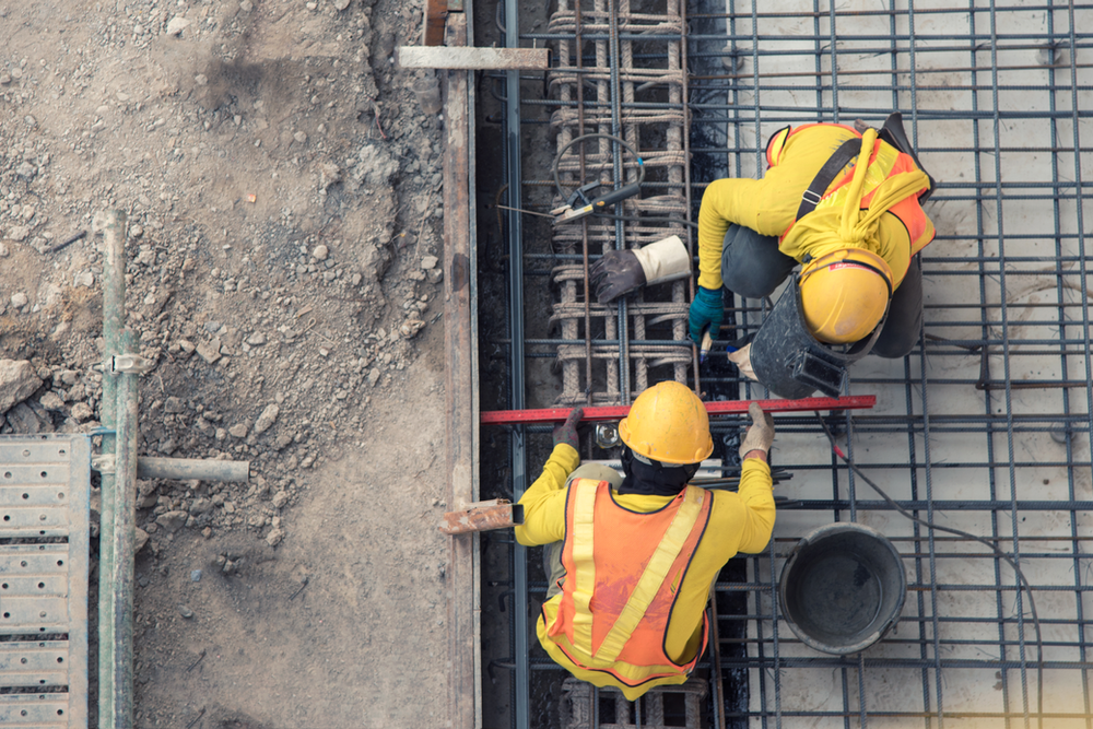 A aerial view of construction workers