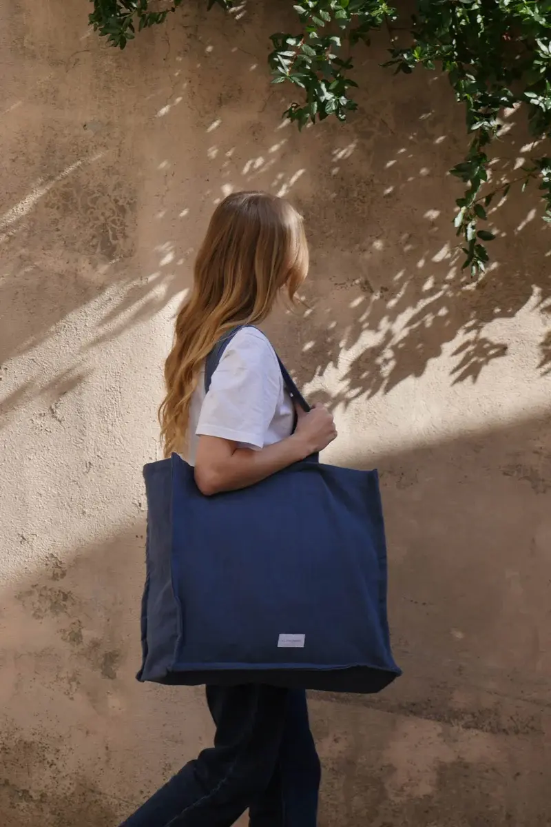 Thumbnail: Large Tote Bag  Organic Cotton -Stormy Blue