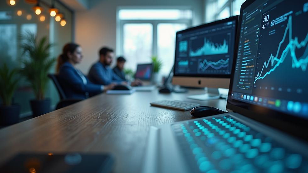 Eye-level view of a modern workspace with AI technology tools