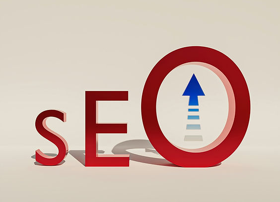 Illustration of S, E, O. Search engine optimization with a blue arrow