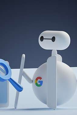 a white robot holding a magnifying glass