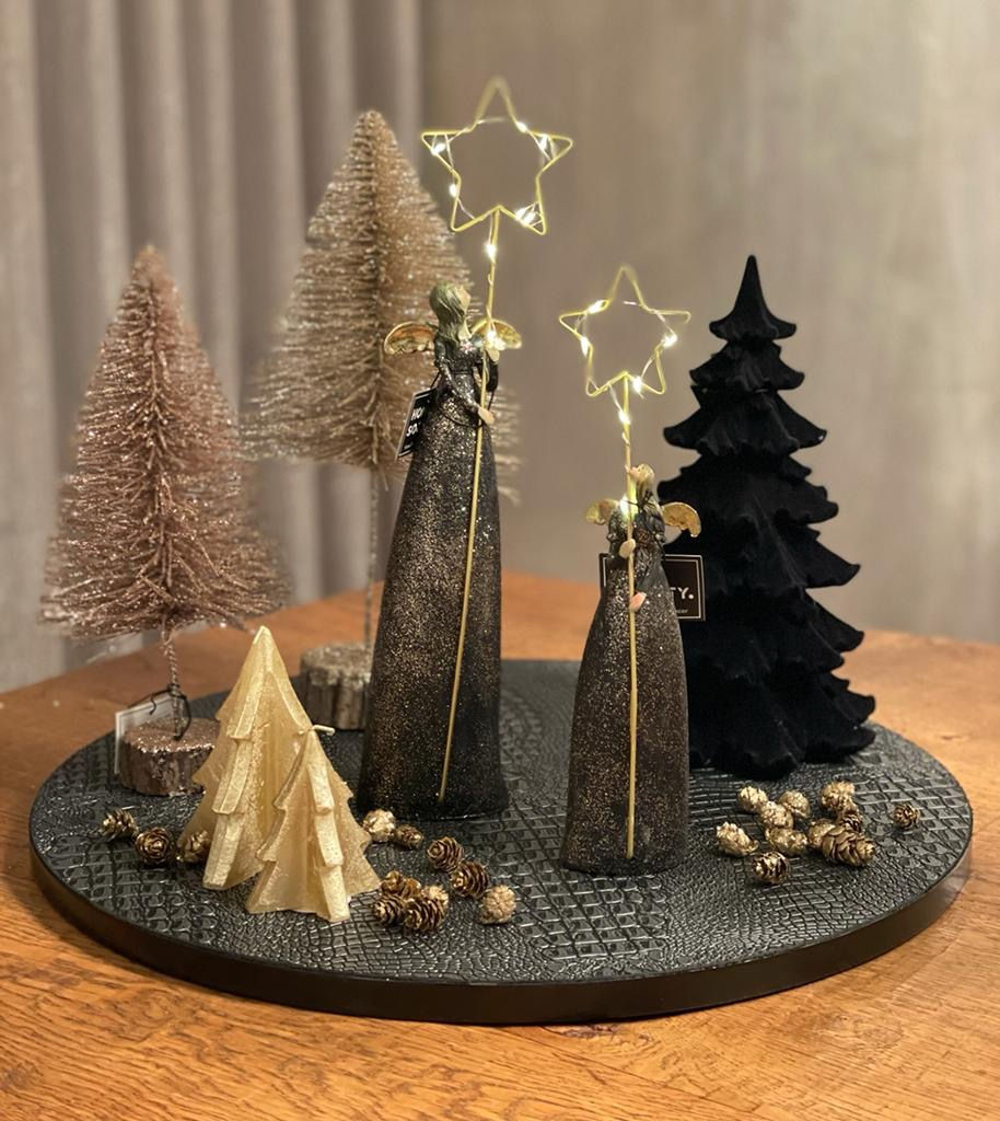 Thumbnail: Rond tafelblad - croco leer (zwart/grijs) 50 cm doorsnede