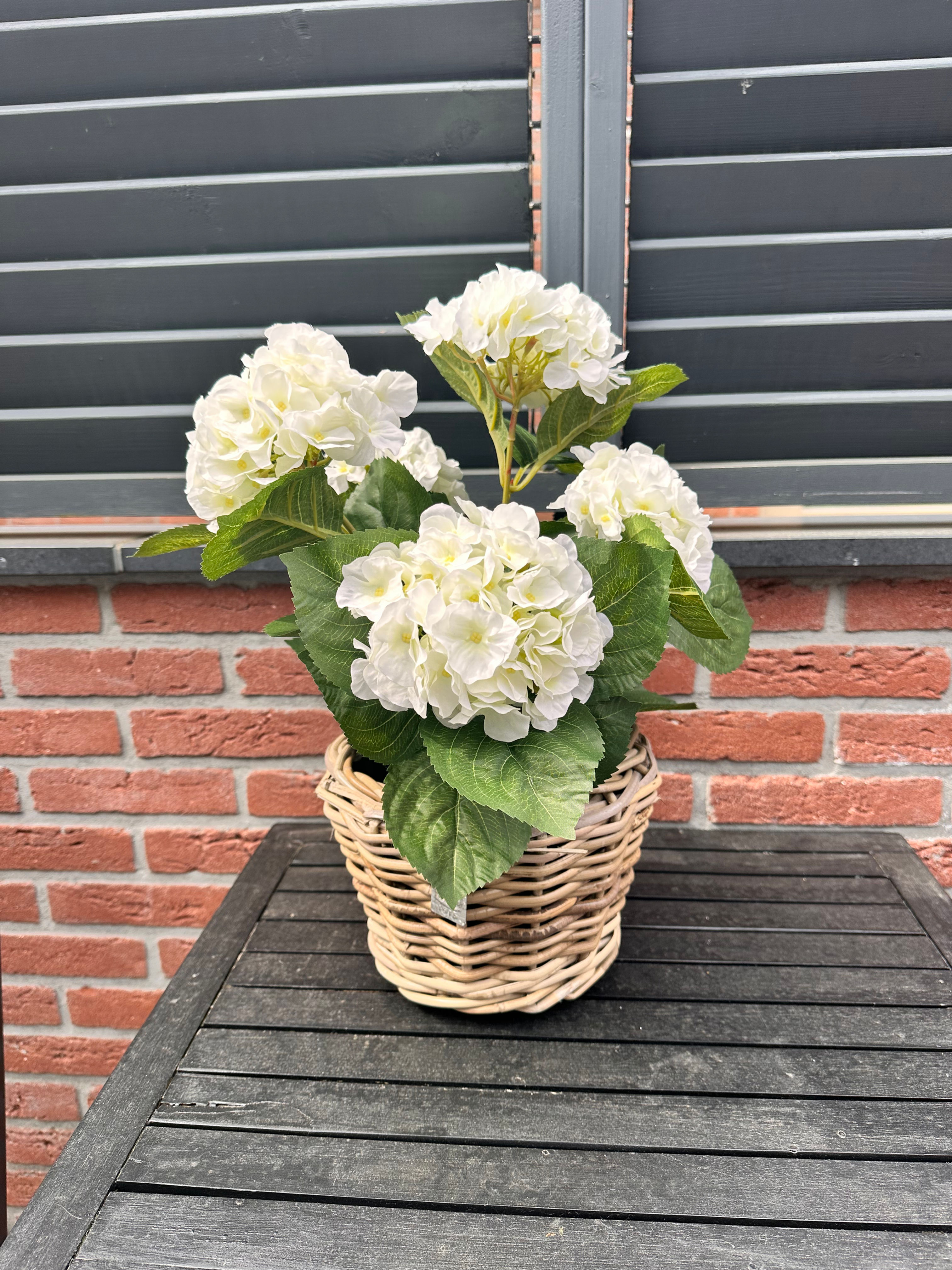 Moederdag aanbieding 🎁. “Gewone” zijden hortensia in rieten mand 