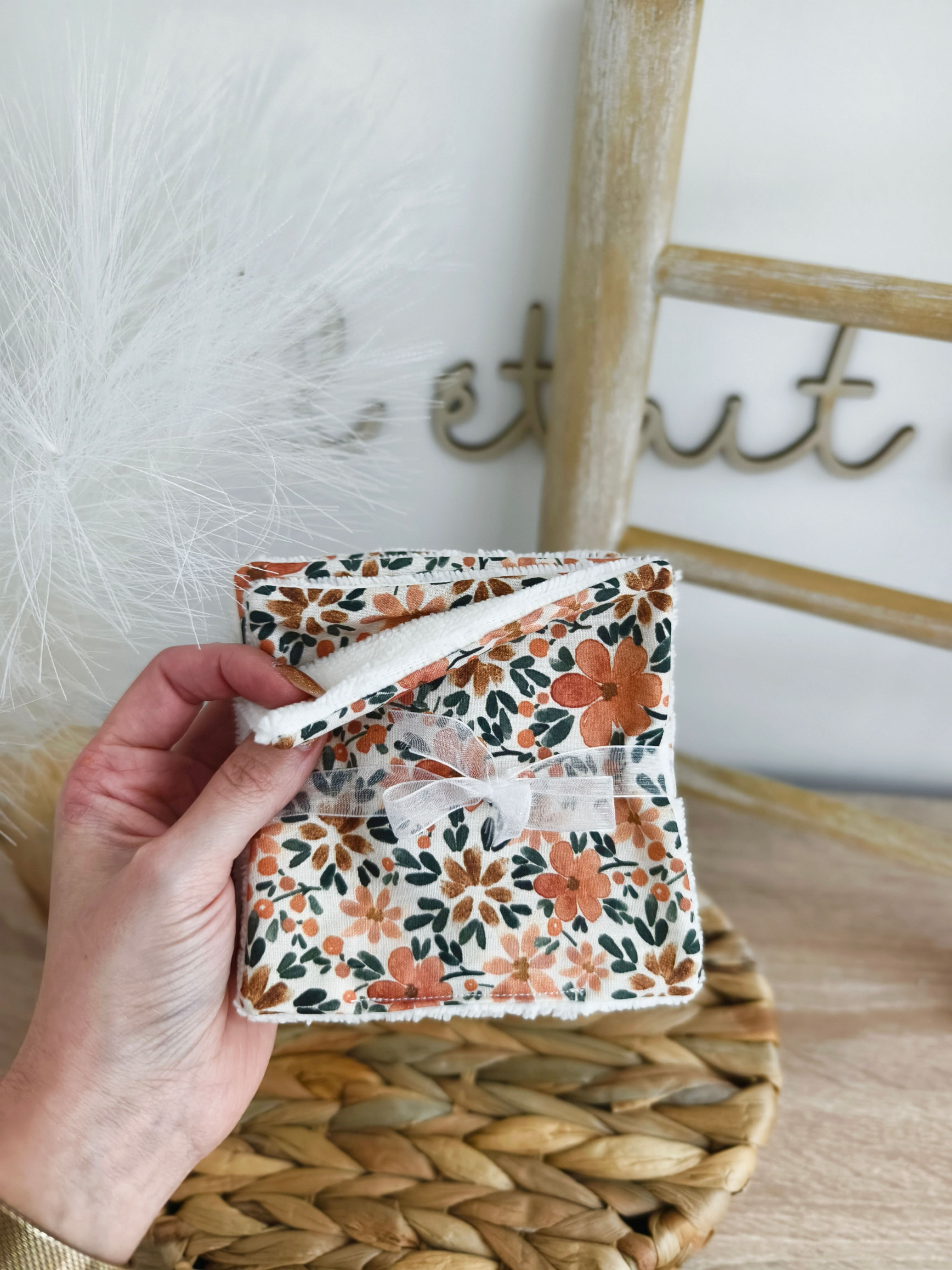 Lot de 5 lingettes lavables fleurs oranges