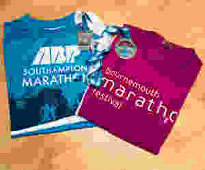 Southampton half marathon shirt and medal and Bournemouth Marathon T shirt and medal