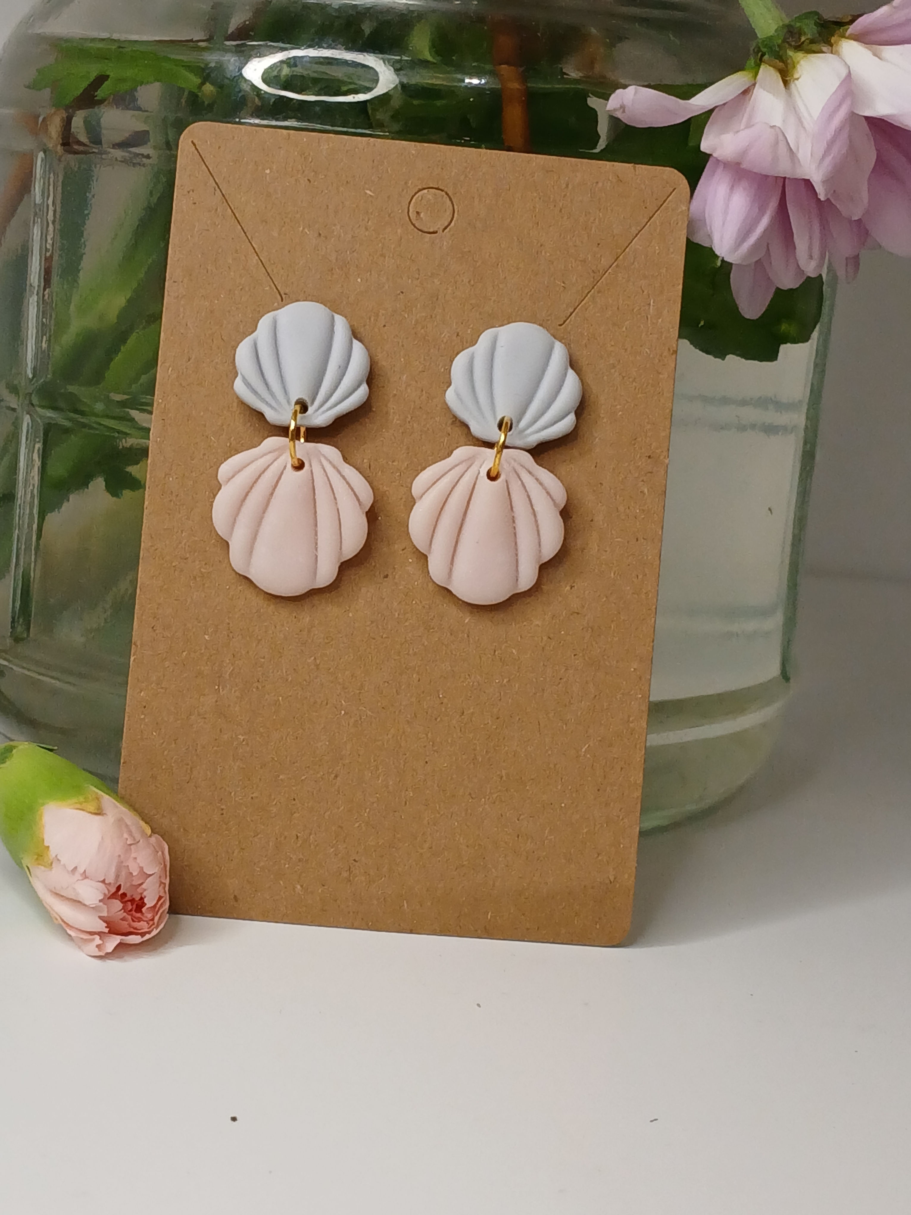 Boucle d'oreilles double coquillage pastel