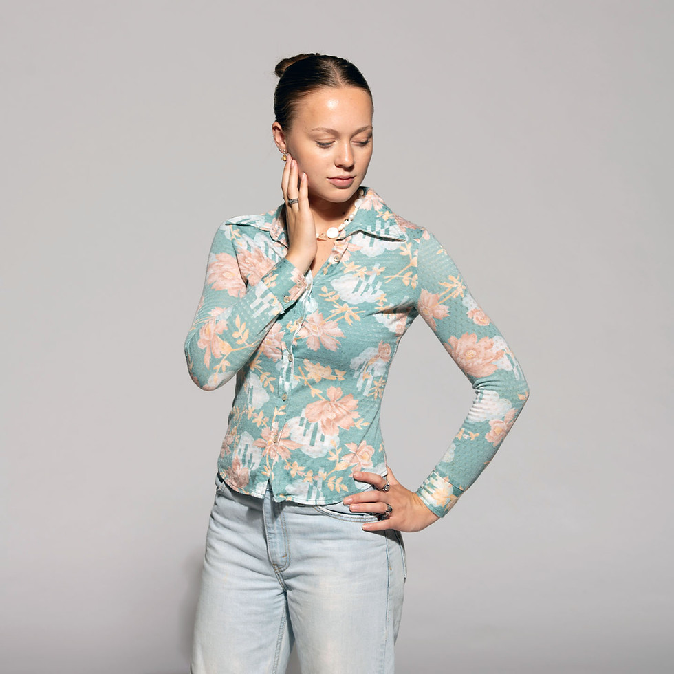 Thumbnail: Bronson Green Floral Blouse - Size 7-8