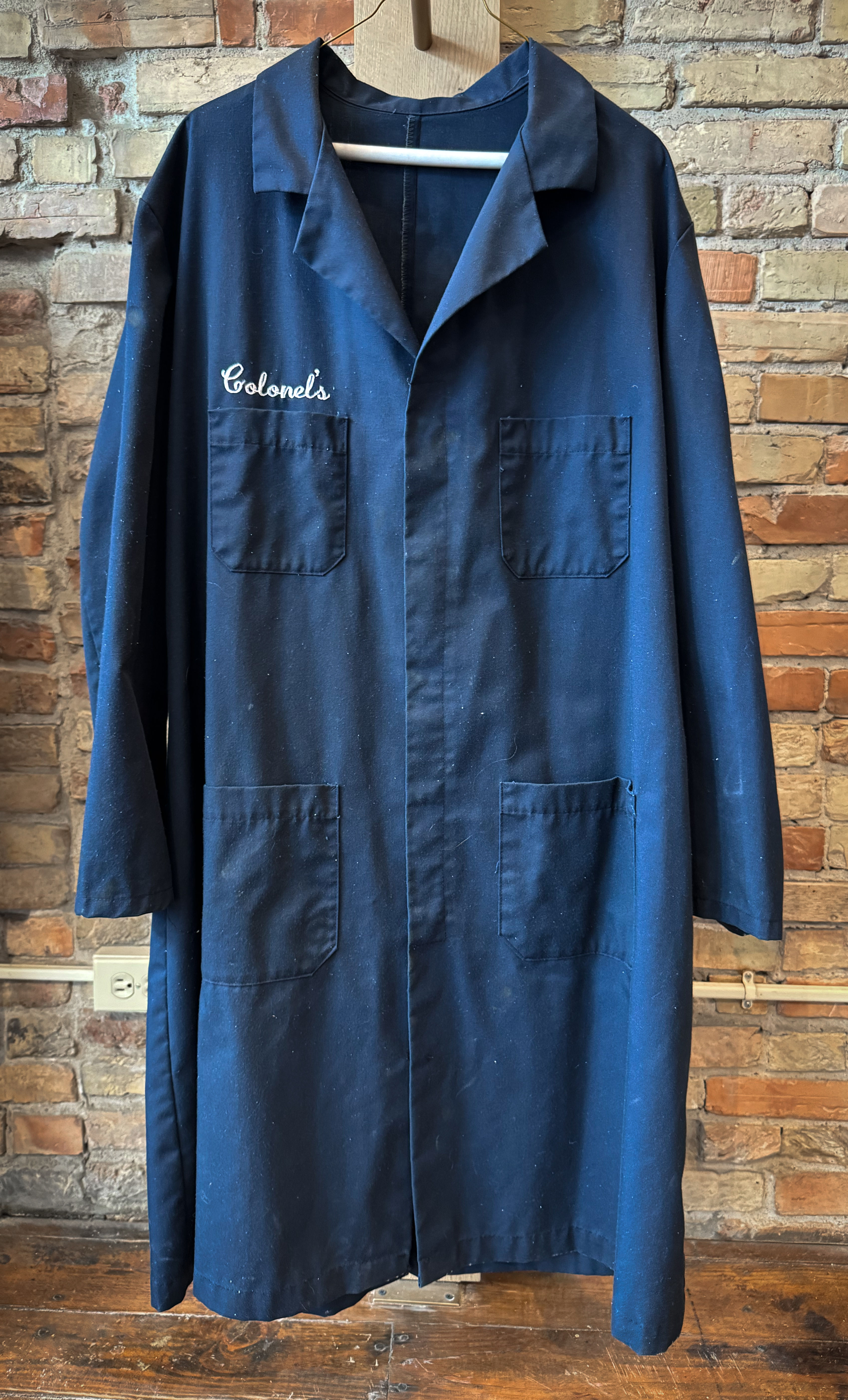 Mens Wrangler Mechanics Navy Trench Coat Jacket 48-RG USA Long Uniform