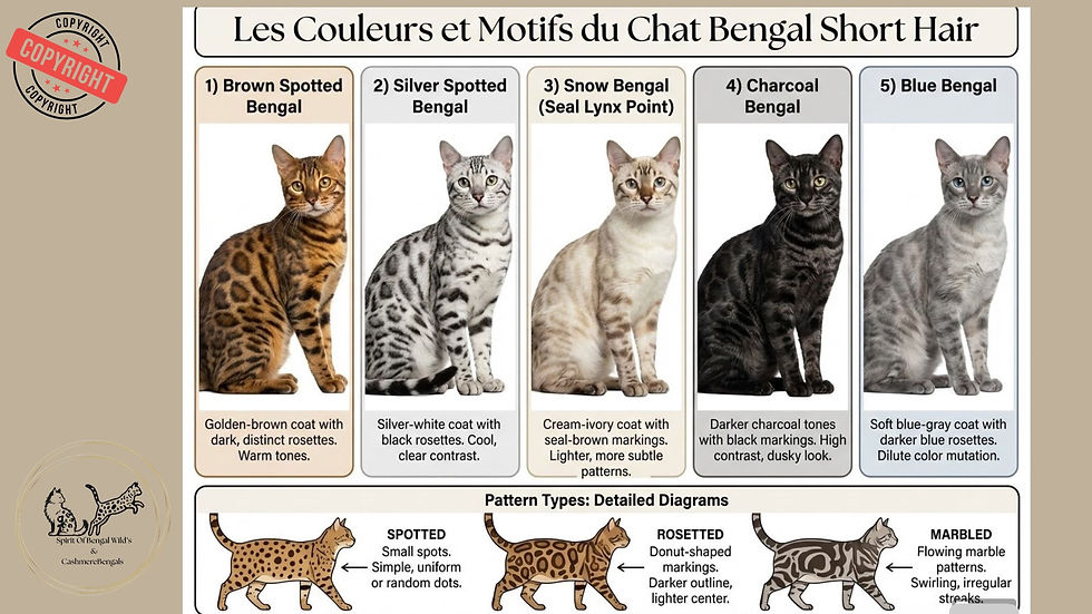 Les couleurs et motifs du chat bengal