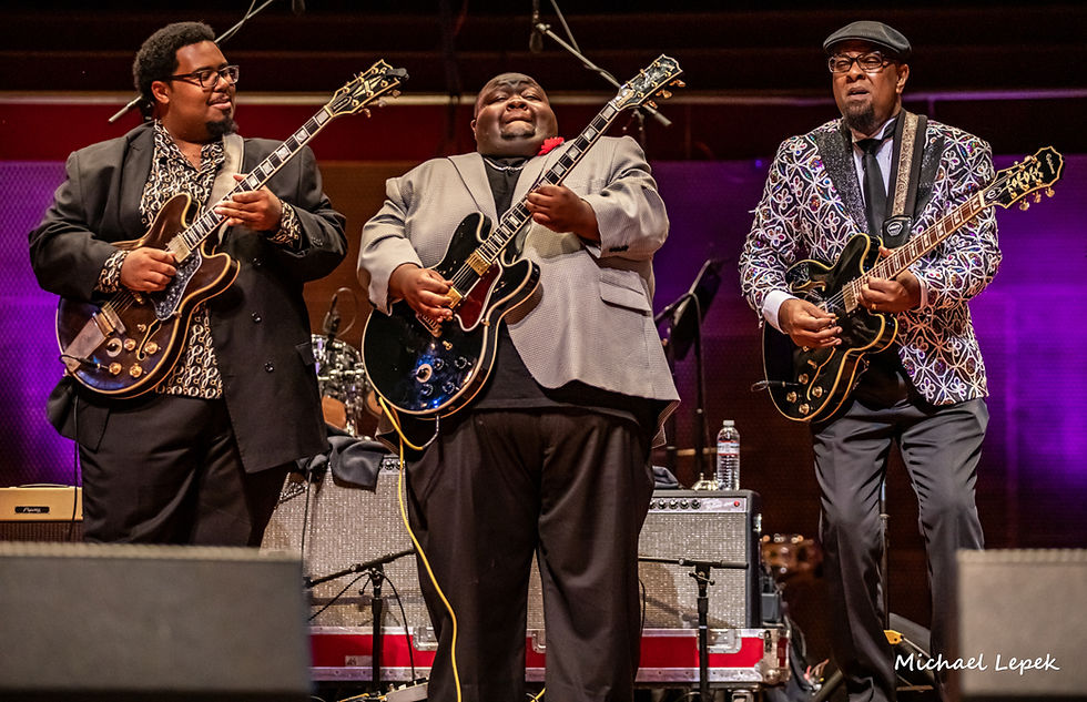 D.K Harrell, "Kingfish" and Jonathan Ellison at the Friday night BB King Centennial Tribute. Photo by Michael Lepek
