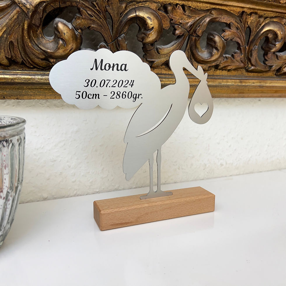 Miniaturbild: Storch auf Holzsockel „personalisiert“