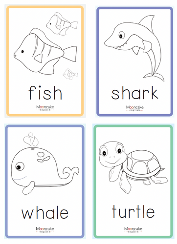 sea animal kindergarten esl coloring worksheets mooncake english