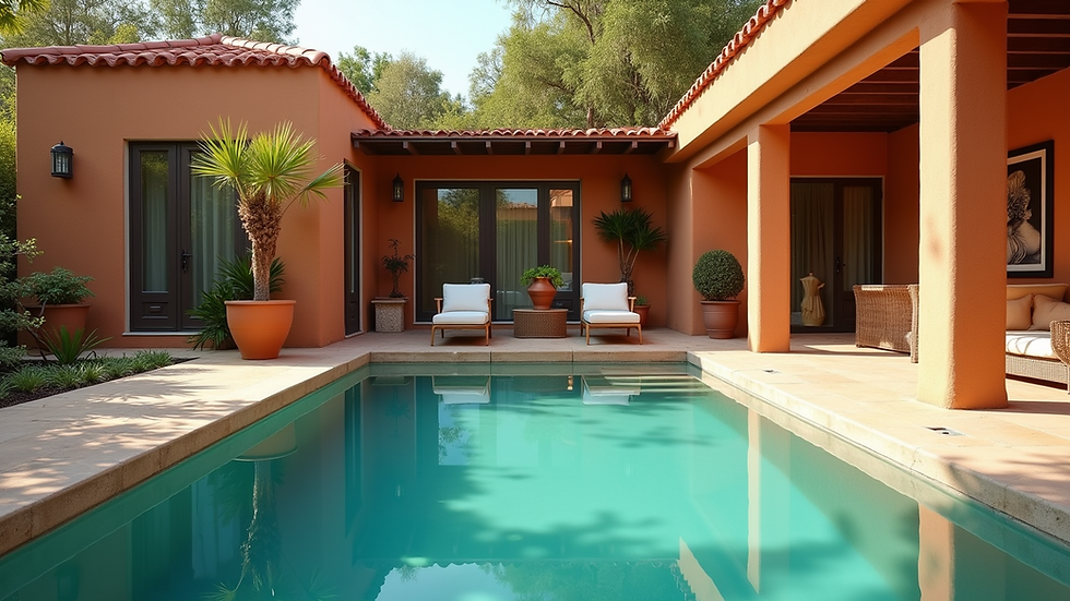 Eye-level view of a small rectangular pool in a cozy backyard