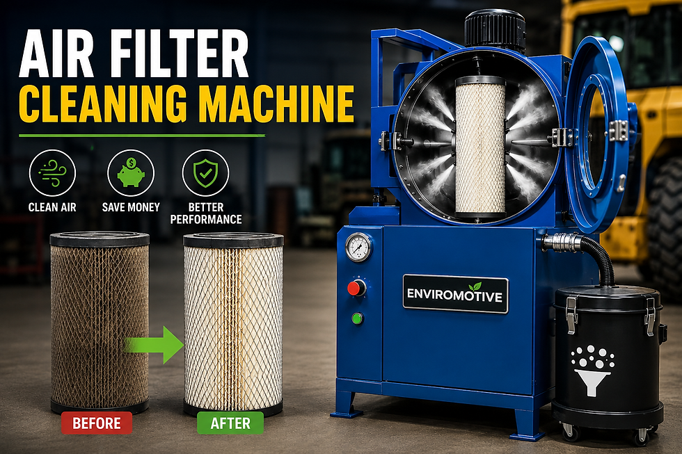 Air filter cleaning machine in action