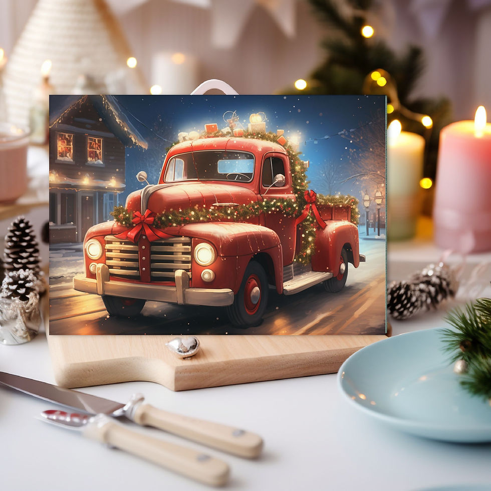 Vintage Holiday Red Truck Glass Cutting Board