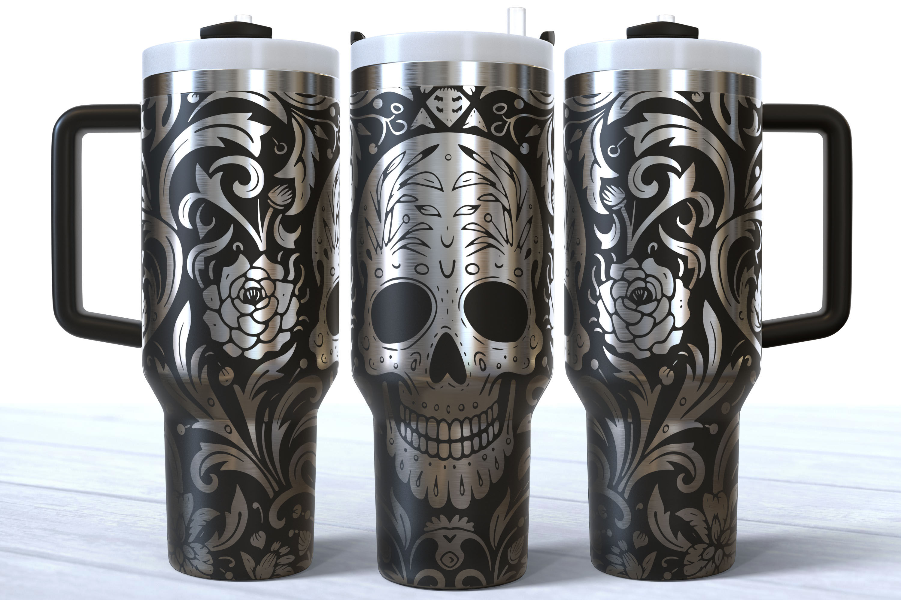 Skull Laser Engraved 40oz Stainless Steel Tumblers