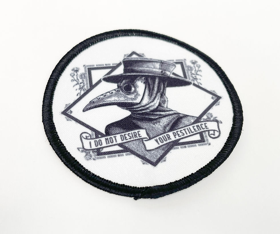 Thumbnail: Plague Doctor Iron On Patch: I Do Not Desire Your Pestilence