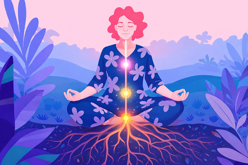 femme enracinée dans un paysage lumineux