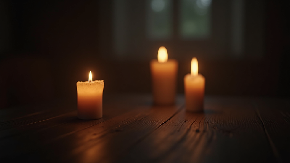 Close-up view of a candlelit room with a mysterious atmosphere