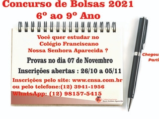 Concurso de bolsas 2021- Fundamental II - 6º ao 9º Ano (Clique na Imagem)