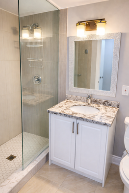 Clean bathroom faucet and shower with soap scum and water spots removed during Maid Home Deep Cleaning in Mississauga.