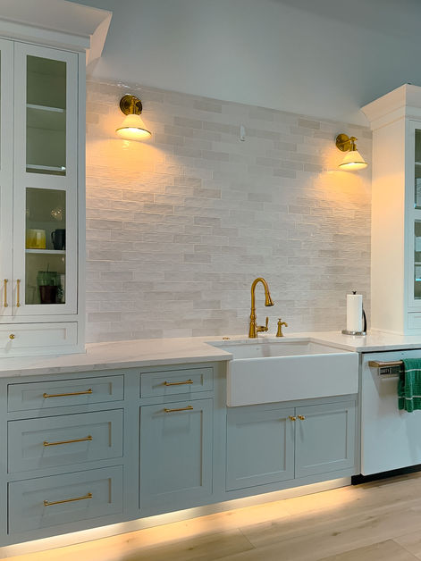 Quartz custom kitchen countertop with farmer sink opening at Chas G Burch Supply Co.