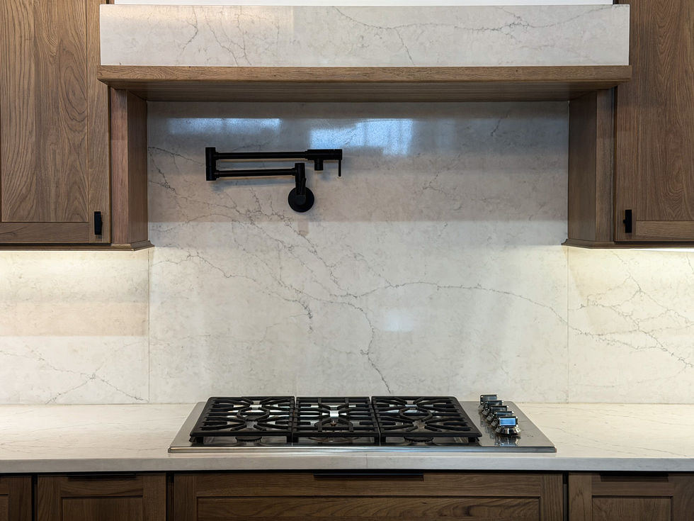 Quartz custom kitchen countertop with stove opening at Chas G Burch Supply Co.