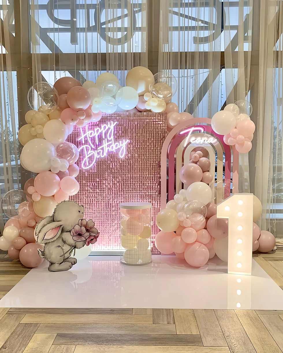 Pink rabbit theme baby girl first birthday party decoration package In Auckland