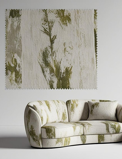 foto realistica render di un interno con un sofà piccolo 2 posti curvo moderno, ricoperto