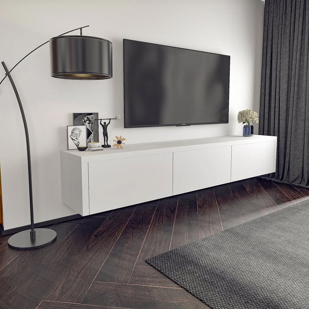 Meuble TV suspendu en MDF – Blanc