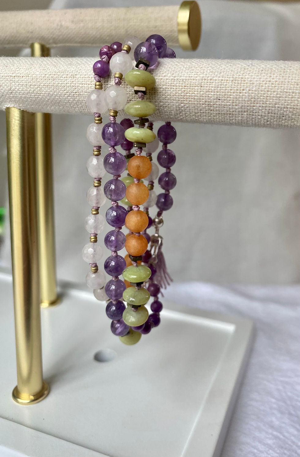 Handtied silk wrap bracelet- necklace | Amethyst, Mica, 925 Silver