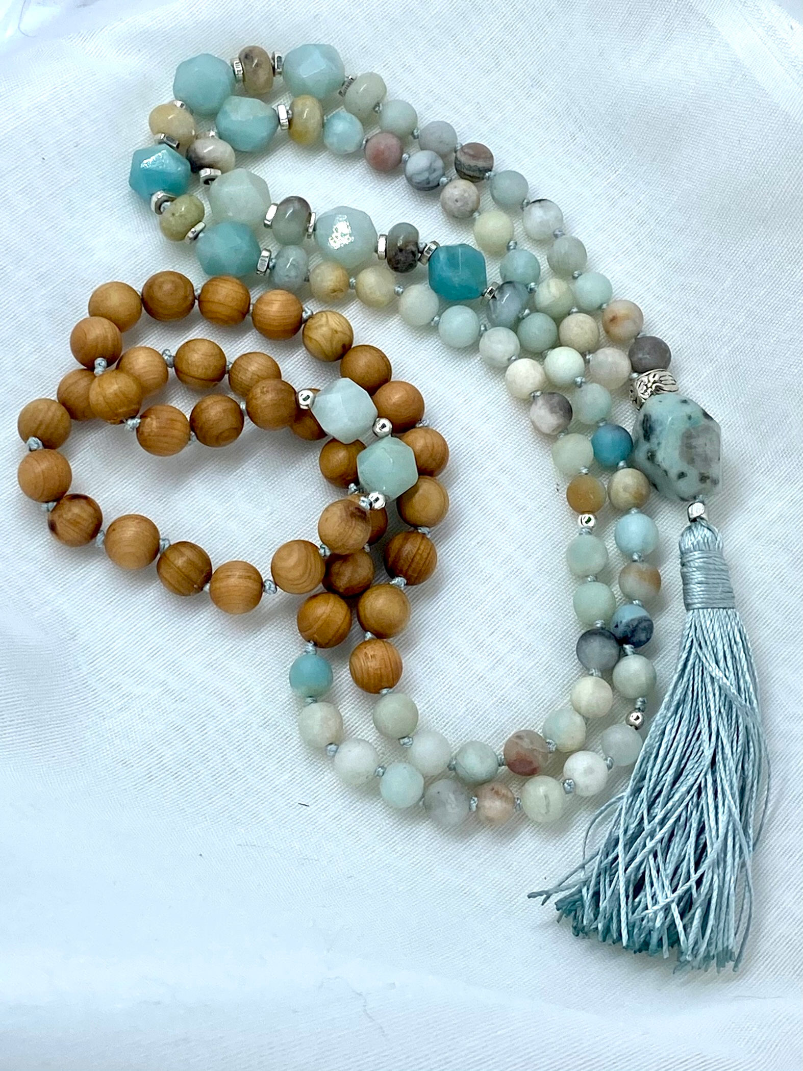 Mala Prayer Necklace laying swirled