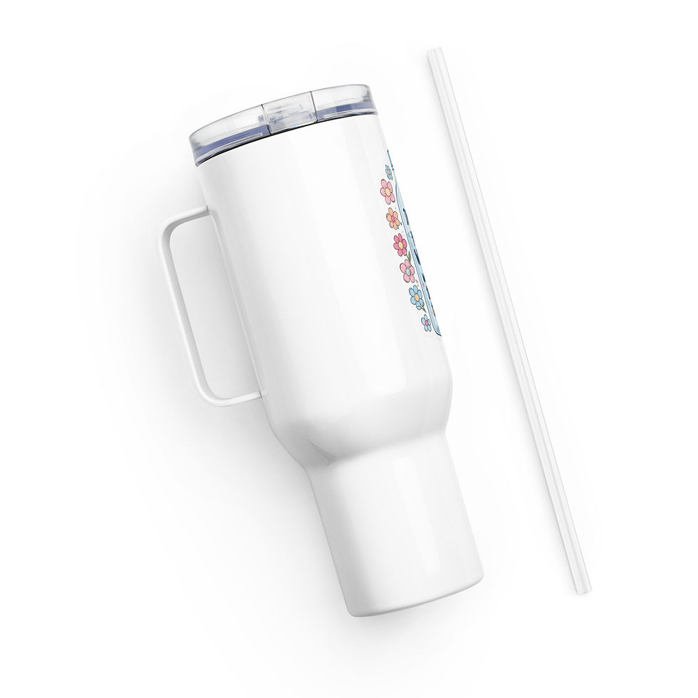 Thumbnail: "Drink Your Water" (flower) Travel mug with a handle