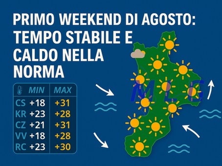 Primo Weekend di Agosto: tempo stabile e caldo nella norma, in attesa di qualche pioggia a inizio settimana